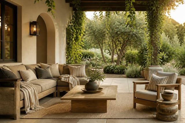 Outdoor Rug Material Guide: Which Fiber Survives Weather and Use, shown as warm editorial Re-Design photography with believable residential scale, natural light, clear material detail, no overlaid text, no watermark