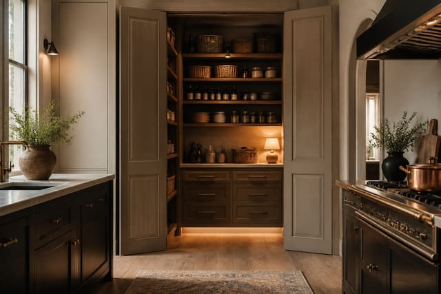 Pantry Organization Ideas in a kitchen, shown as a warm editorial Re-Design concept