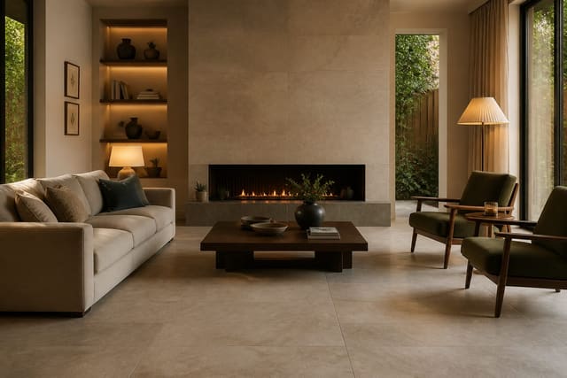 Porcelain vs Ceramic Tile: Which One Belongs in Your Project, shown as warm editorial Re-Design photography of a warm editorial residential interior design scene with believable residential scale, no overlaid text, no watermark