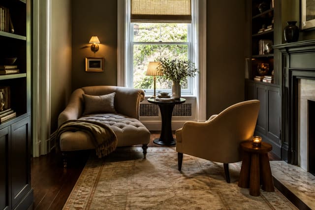 Editorial interior photograph showing reading nook ideas that actually make you want to sit down in a real whole home, with warm residential materials, layered lighting, functional furniture placement, and a magazine-quality composition.