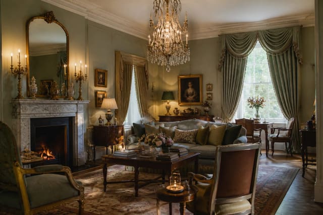 Editorial interior photograph showing regencycore interior design how to channel bridgerton at home.