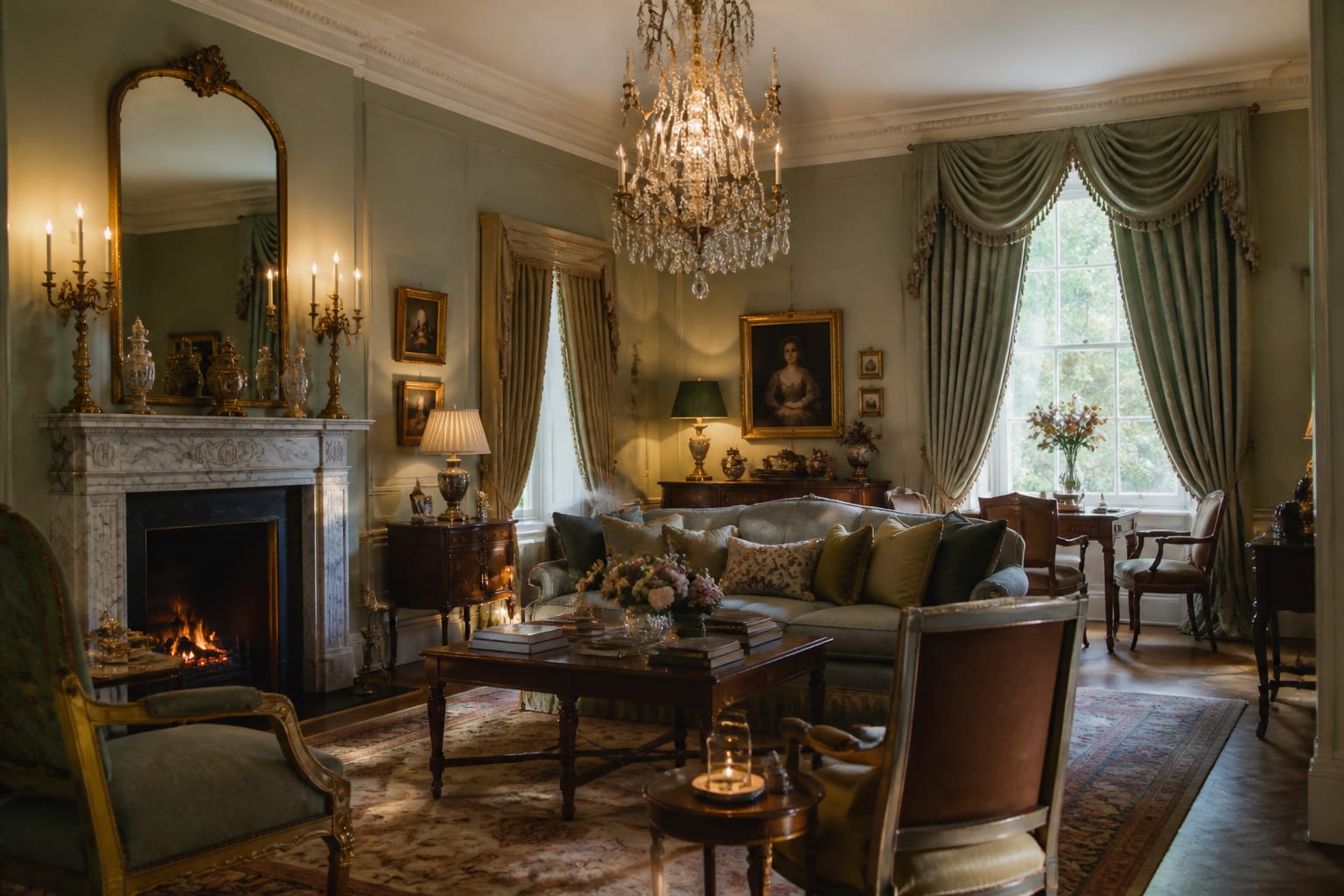 Editorial interior photograph showing regencycore interior design how to channel bridgerton at home.