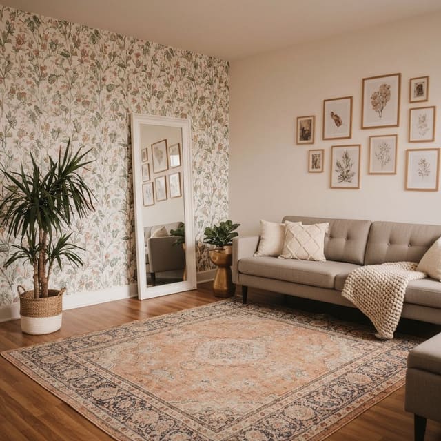 A renter-friendly room with layered decor and removable design upgrades