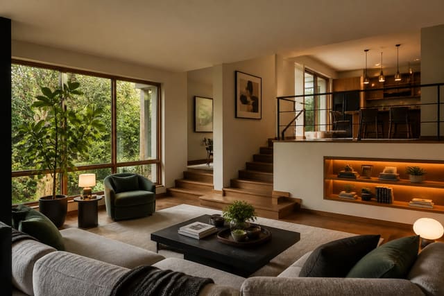 Split-Level Home Design: Making the Multi-Level Layout Work, shown as warm editorial Re-Design photography with believable residential scale, natural light, clear material detail, no overlaid text, no watermark