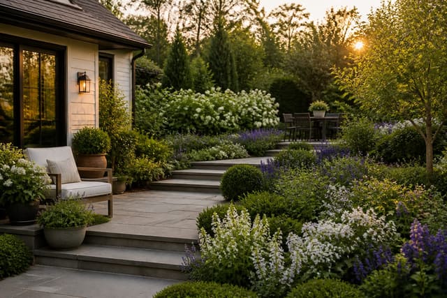 Spring Garden Checklist: What to Plant and When, shown as warm editorial outdoor Re-Design photography with believable residential scale, no overlaid text, no watermark