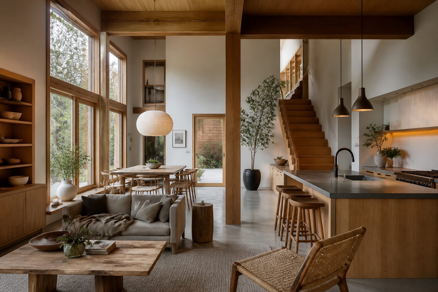 Sustainable Home Design Trends: Eco Materials and Smart Choices, shown as warm editorial Re-Design photography with believable residential scale, no overlaid text, no watermark