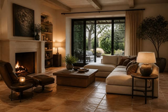 Tile Floor Ideas in a finished home interior, shown as a warm editorial Re-Design concept