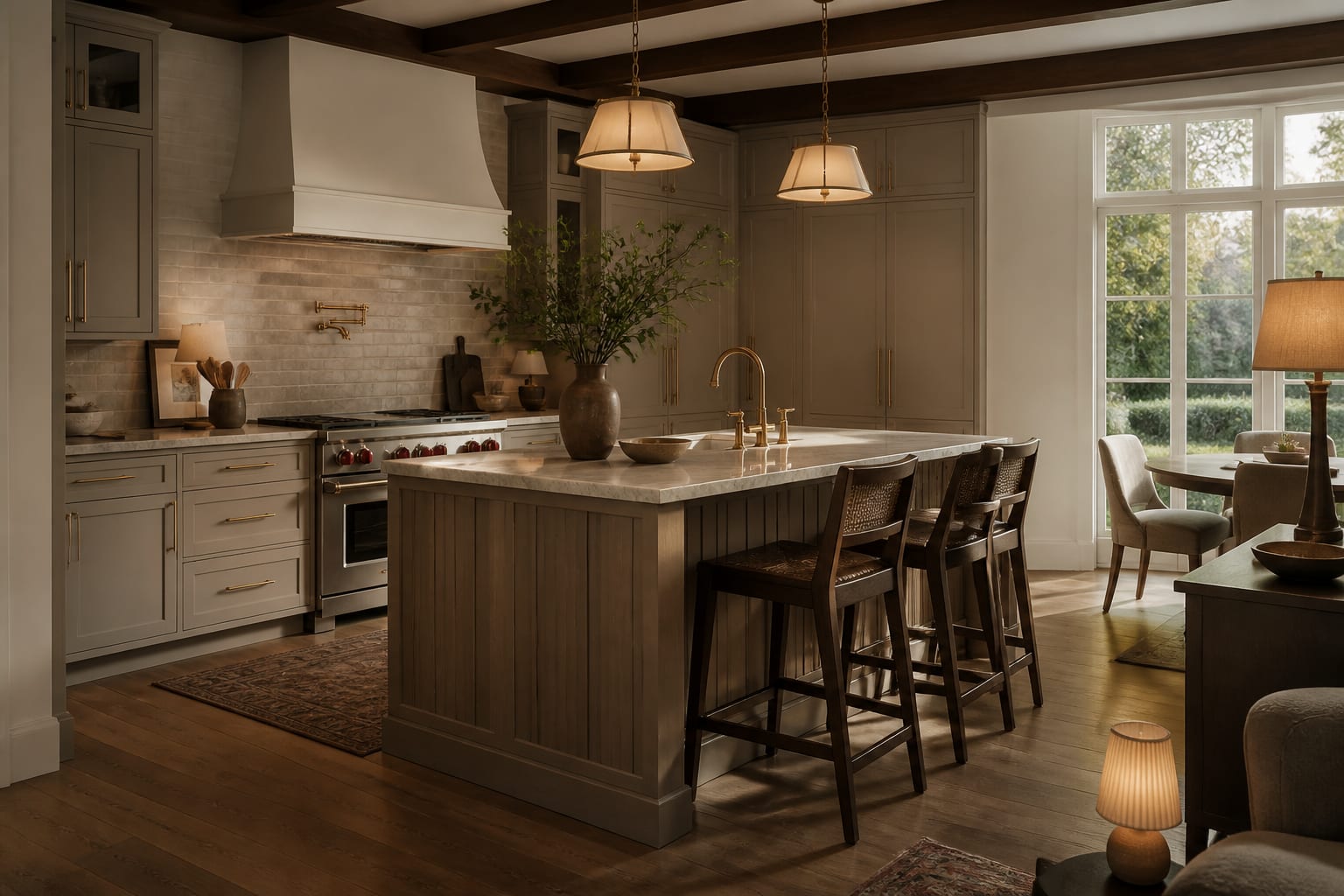 Editorial interior photograph showing transitional kitchen ideas built to last in a real kitchen, with transitional materials, layered warm lighting, styled furniture, and a magazine-quality residential composition.
