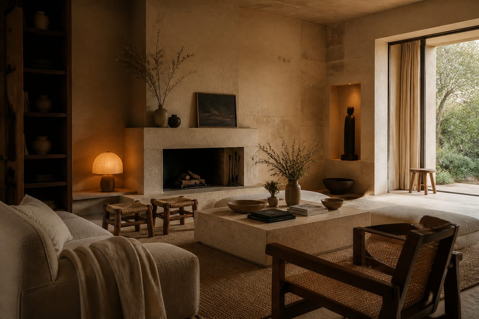 Travertine Interior Design: Earthy, Warm, and Timeless, shown as warm editorial Re-Design photography of a mediterranean editorial residential interior design scene with believable residential scale, no overlaid text, no watermark
