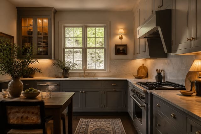 Editorial interior photograph showing u-shaped kitchen ideas: three runs done right in a real kitchen, with warm residential materials, layered lighting, functional furniture placement, and a magazine-quality composition.