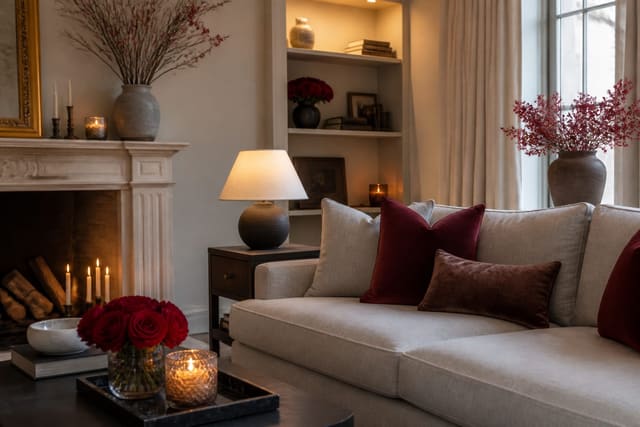 Valentine's Day Home Decor: Romantic Touches Without the Cheese, shown as warm editorial Re-Design photography with believable residential scale, no overlaid text, no watermark