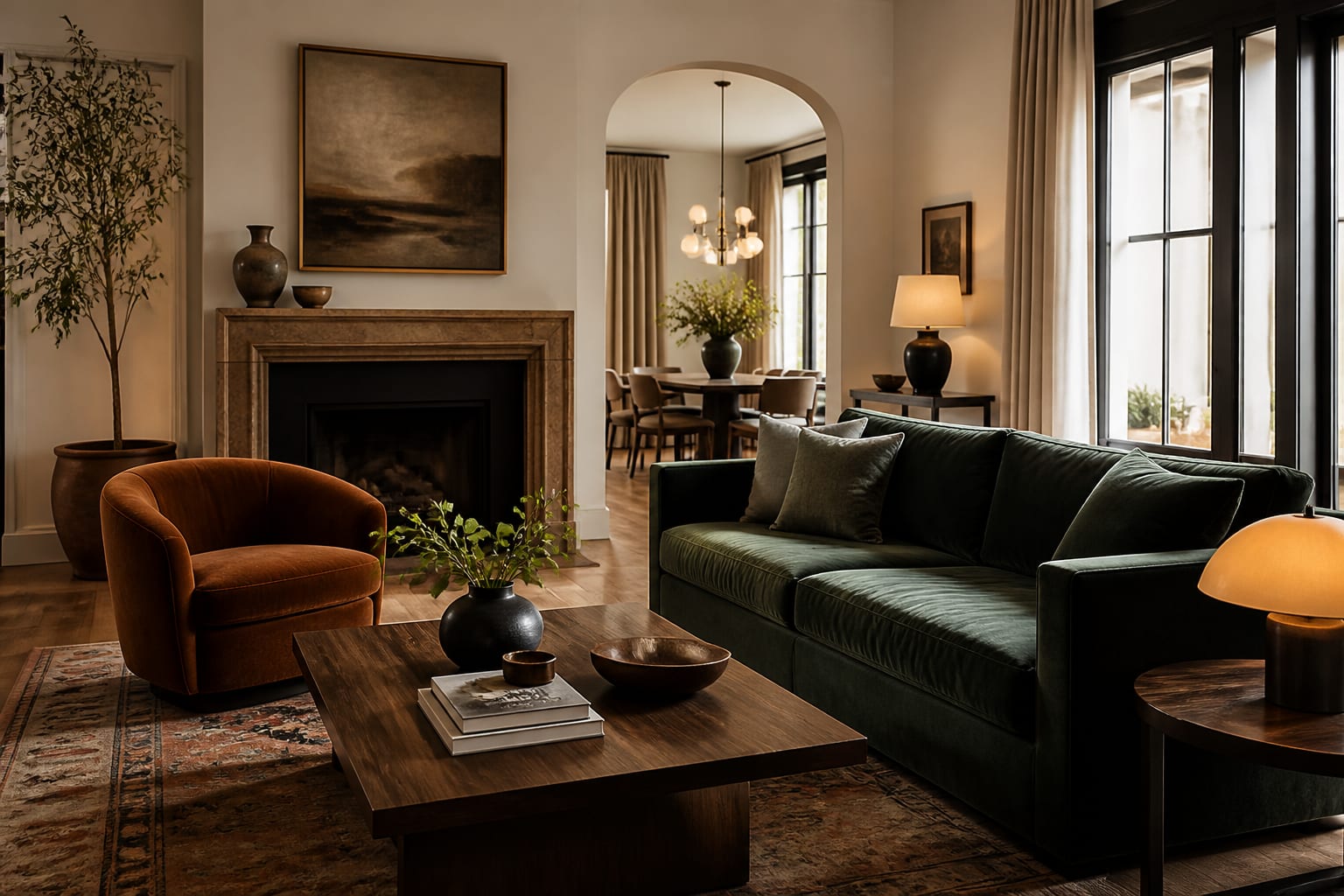 Velvet Furniture Ideas in a finished home interior, shown as a warm editorial Re-Design concept