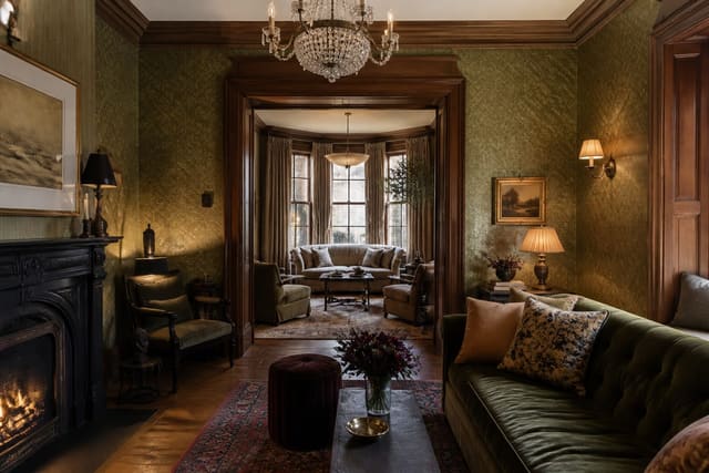 Victorian Interior Design: Honoring the Era While Making It Livable, shown as warm editorial Re-Design photography of a lived-in Victorian room with period color depth, layered pattern, original moldings, and modern comfort at believable residential scale, no overlaid text, no watermark