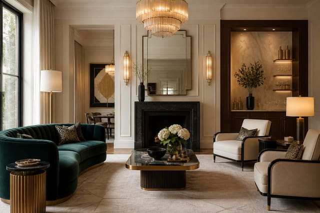 What Is Art Deco Design and How Do You Get the Look? shown as a finished Re-Design editorial room concept