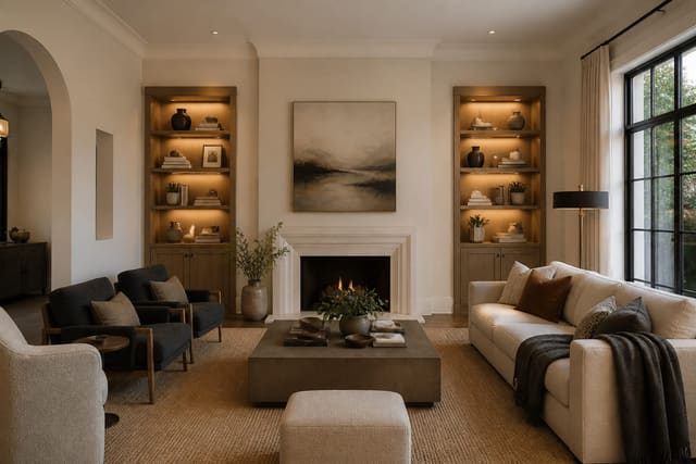 What Is Transitional Design? shown as a finished Re-Design editorial room concept