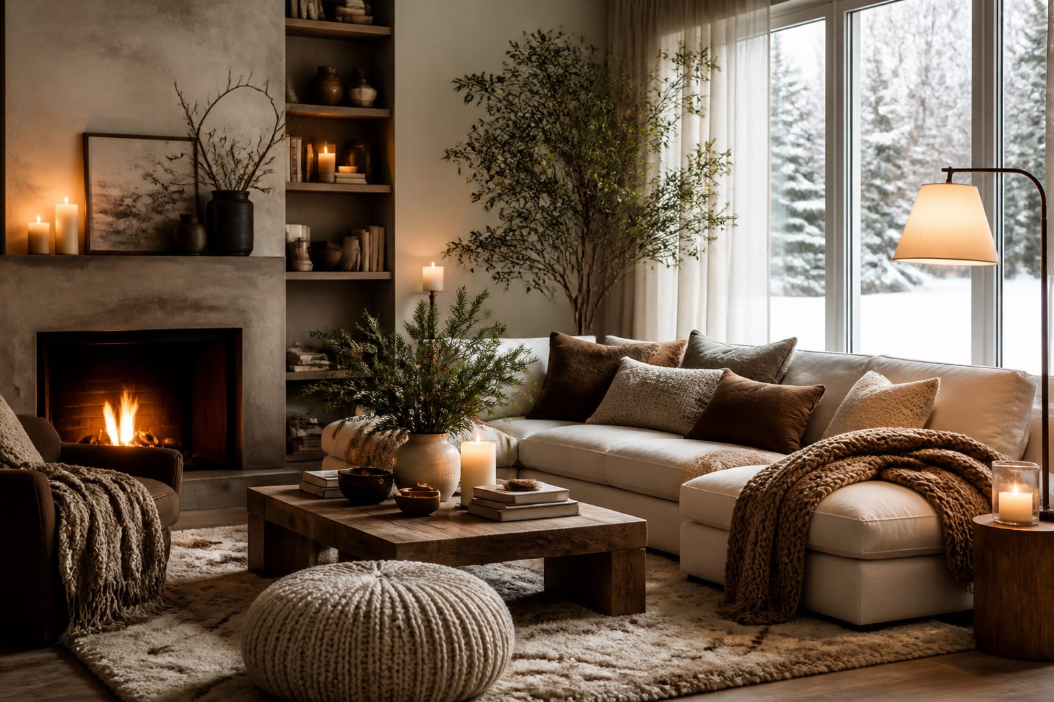 Winter Home Decor Ideas: Hygge, Candles, and the Art of Cozy, shown as warm editorial Re-Design interior photography with layered materials and lighting