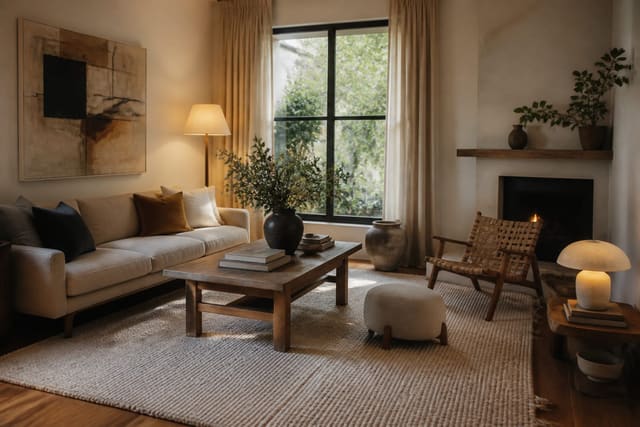 Wool Rug Guide: Why Wool Is Still the Best Natural Rug Fiber, shown as warm editorial Re-Design photography of a warm editorial residential interior design scene with believable residential scale, no overlaid text, no watermark
